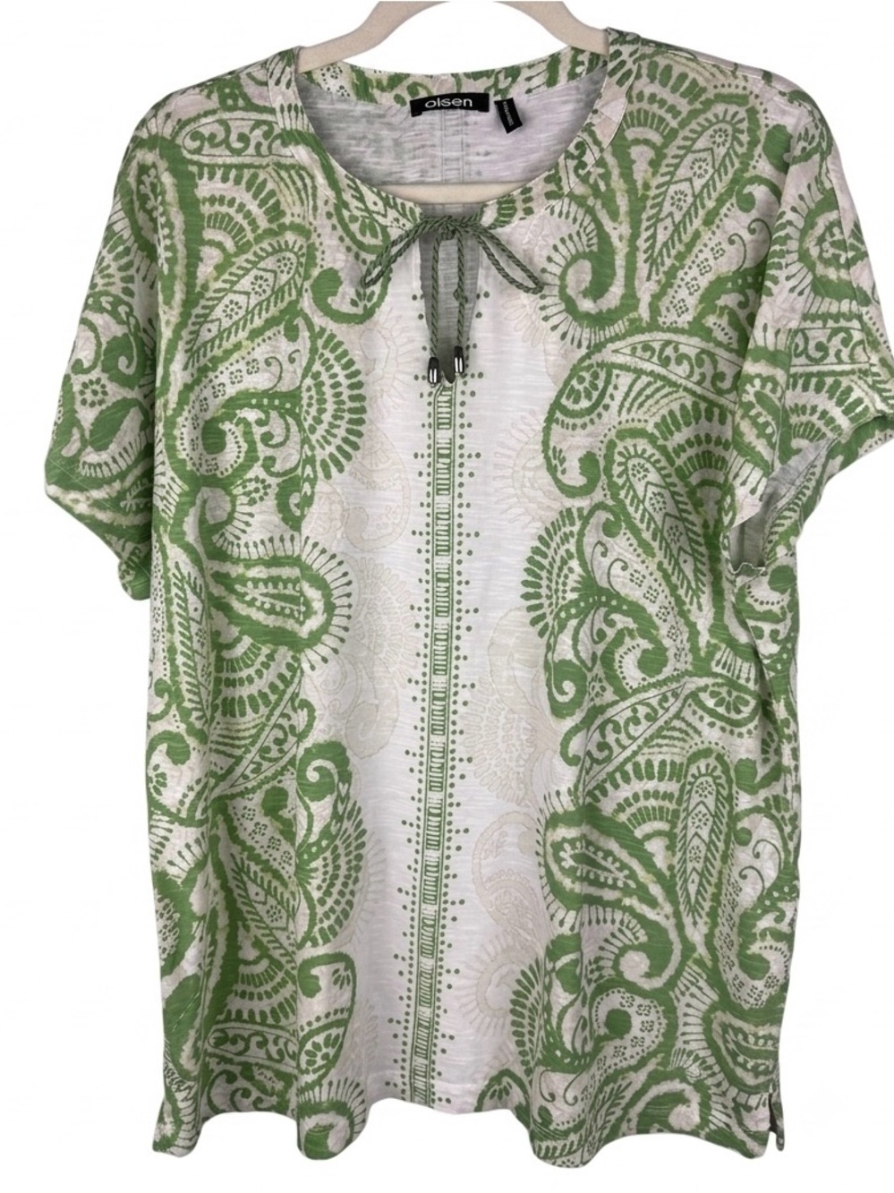 Olsen Cosima Relaxed Fit Paisley Cotton Top Green White US L/14